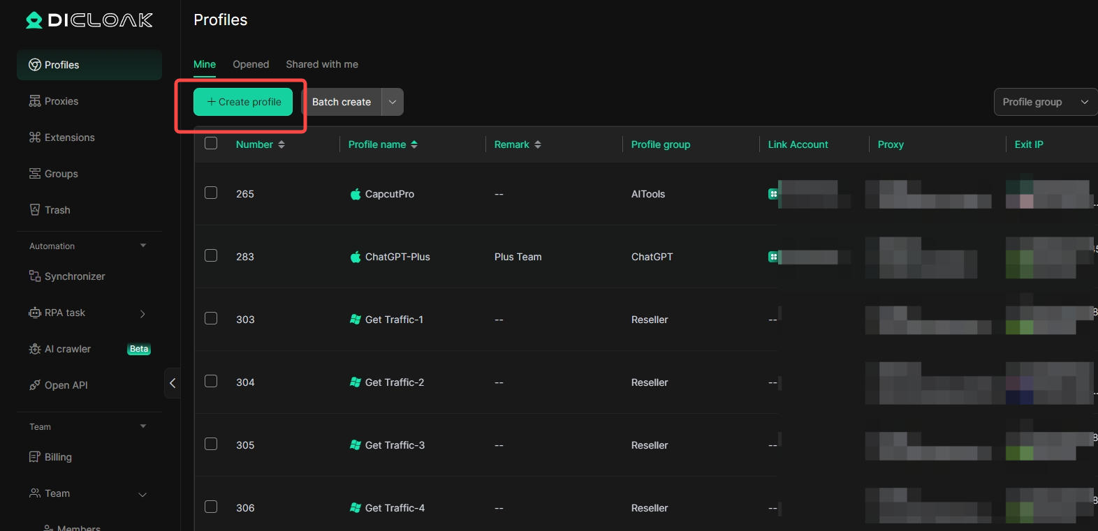 DICloak BrowserStep 3: Create a new fingerprint browser profile