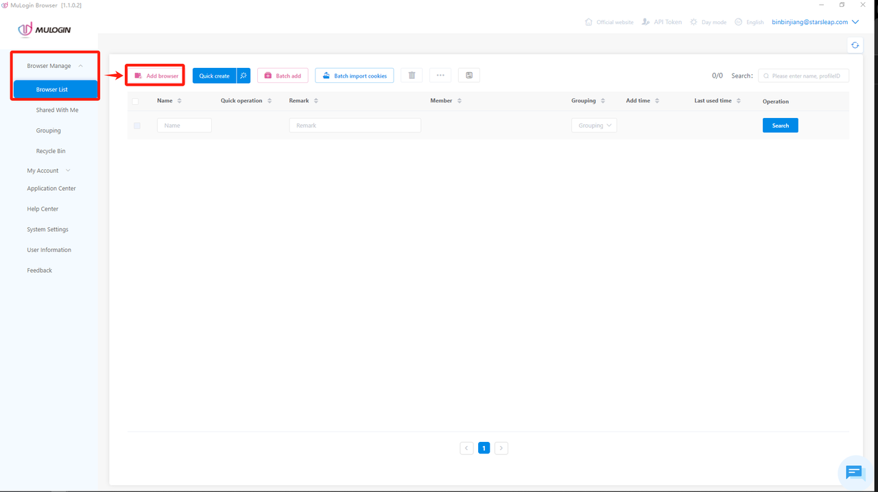 MuLogin BrowserStep 3: Add fingerprint browser environment